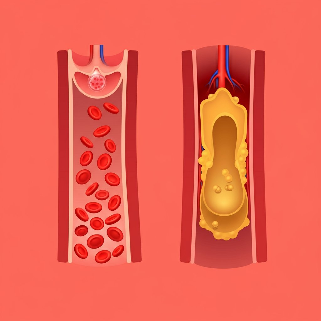 Healthy vs. narrowed artery plaque reduces blood flow and oxygen delivery